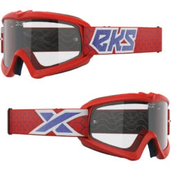 EKS Brand XGrom Red/White/Metallic Blue Clear Kids Goggles