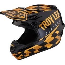 Troy Lee Designs 2023 SE4 Poly Race Shop Black/Gold Kids Helmet